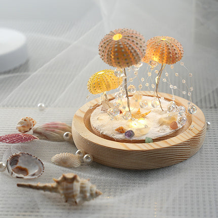 Handmade Sea Urchin Jellyfish Lamp – Creative Night Light with Glass Cover