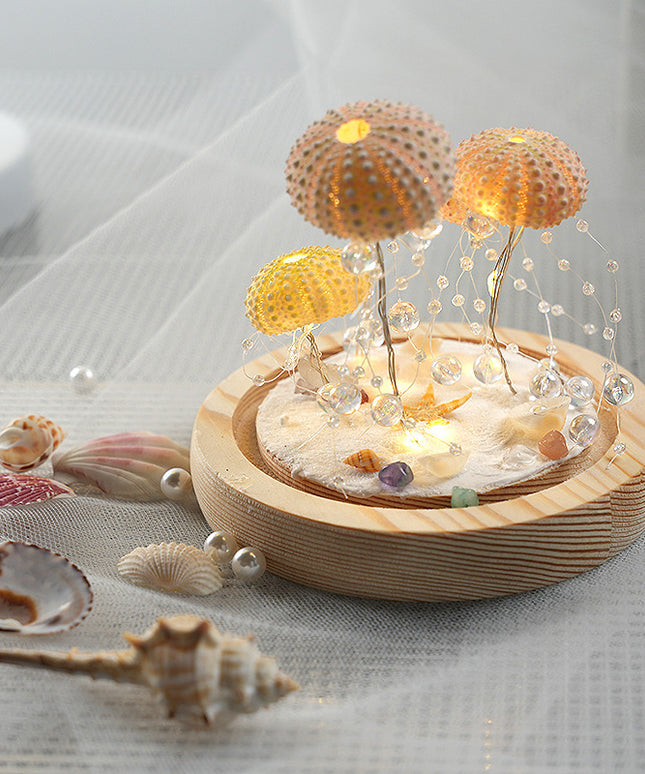 Handmade Sea Urchin Jellyfish Lamp – Creative Night Light with Glass Cover