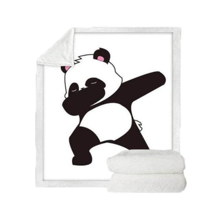 Coral Fleece Dab Panda Blanket – Black & White, Double-Sided, 5 Sizes