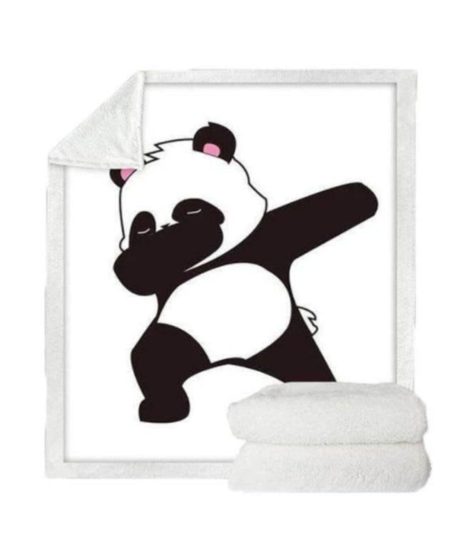 Coral Fleece Dab Panda Blanket – Black & White, Double-Sided, 5 Sizes