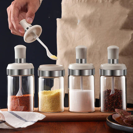 Glass Seasoning Bottles 🧂 – Built-In Spoon, Moisture-Proof, 2-Pack