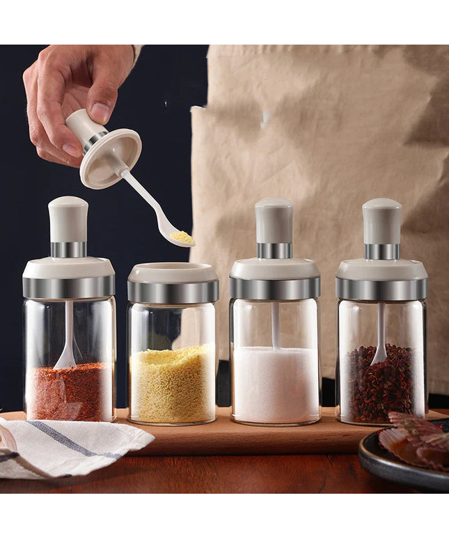 Glass Seasoning Bottles 🧂 – Built-In Spoon, Moisture-Proof, 2-Pack