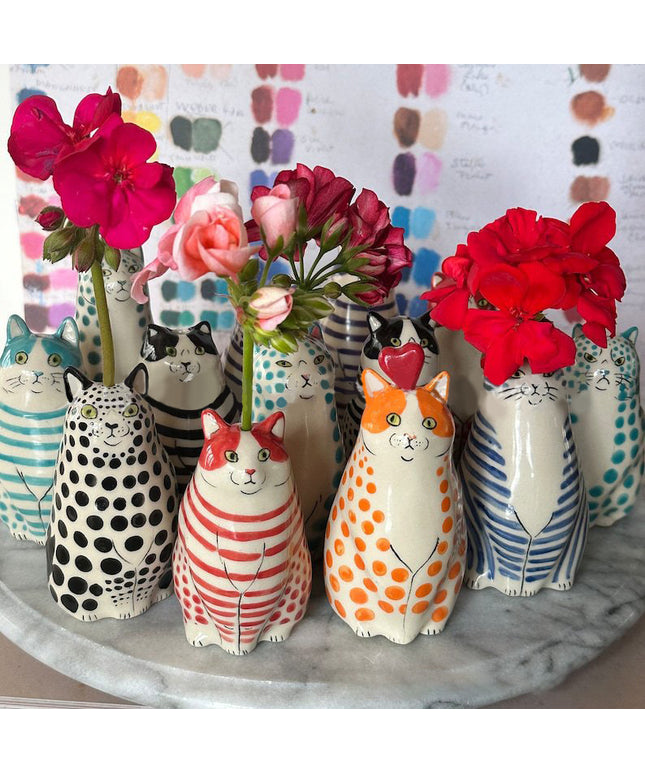 Mini Cat Vase – Stripes & Dots Resin Cute Décor