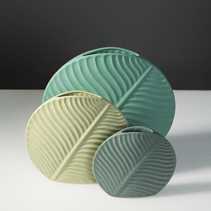 Embossed Leaf Ceramic Vase – Sculptural Botanical Wall Décor