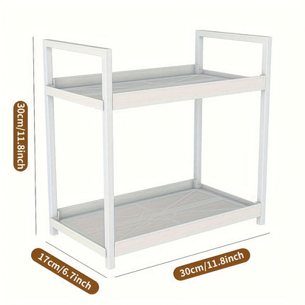 Free Standing Two-Layer Caddy – Modern Carbon Steel Storage Shelf
