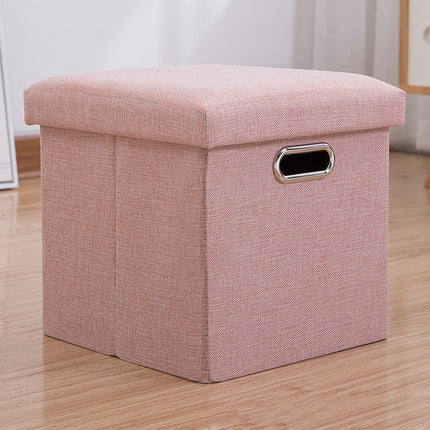 Storage Stool with Lid Linen Foldable Storage Box Seat