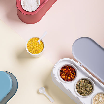 Seasoning Jar Set 🌶️ – 3 Ceramic Jars with Case, White/Blue/Red