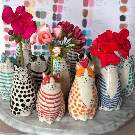 Mini Cat Vase – Stripes & Dots Resin Cute Décor