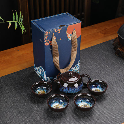 Japanese Ceramic Gift Tea Set 🍵 – Teapot & 4 Cups, 2 Glazes & Designs
