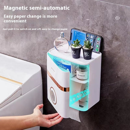 Waterproof Toilet Roll Holder & Storage Rack — Double Layer, Punch Free