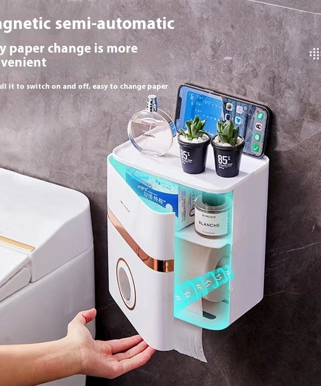 Waterproof Toilet Roll Holder & Storage Rack — Double Layer, Punch Free