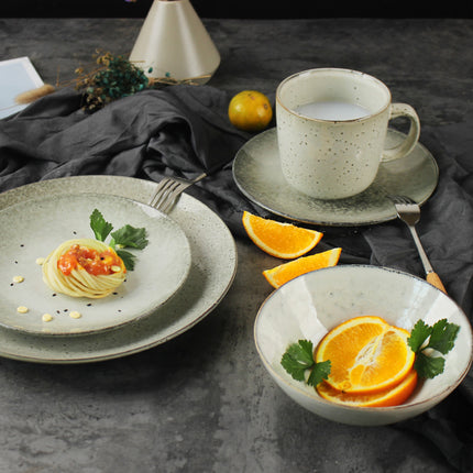 Retro Ceramic Tableware Set | Kiln Glaze Plates & Bowls