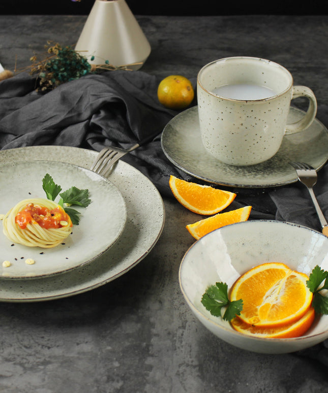 Retro Ceramic Tableware Set | Kiln Glaze Plates & Bowls