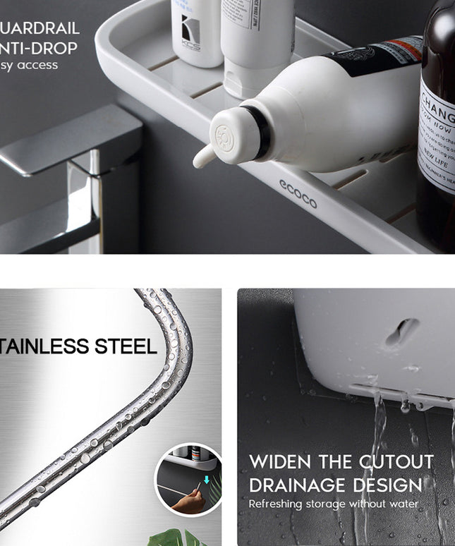 Punch-free wall-mounted bathroom storage rack