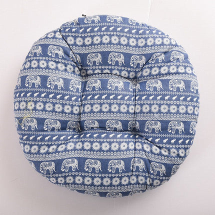 Round, patterned seat cushion with silk cotton core – Trendy & Practical for Daily Living