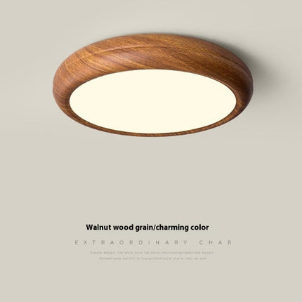 Circular Walnut Wooden LED Ceiling Light – Modern Minimalist Lamp