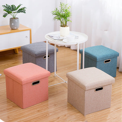 Storage Stool with Lid Linen Foldable Storage Box Seat