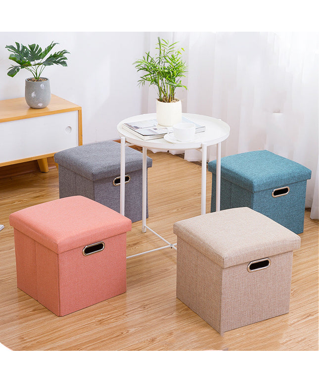 Storage Stool with Lid Linen Foldable Storage Box Seat