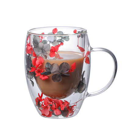 Real Flower Double Layer Glass Cup | Borosilicate Floral Mug