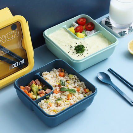 1100ml Lunch Box 🥗 – Microwave Compartment, Cutlery, Green or Yellow