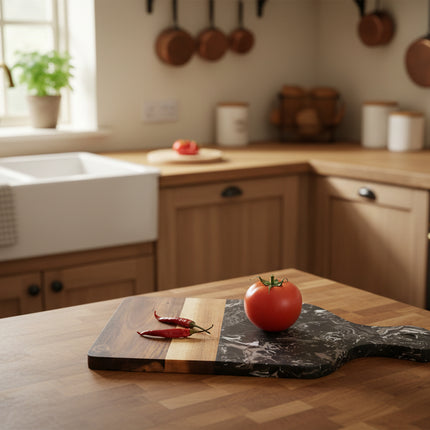 Marble & Acacia Wood Serving Board with Handle – White or Black