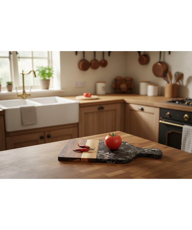 Marble & Acacia Wood Serving Board with Handle – White or Black