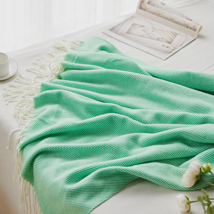 Forest Green Woven Herringbone Fringe Blanket