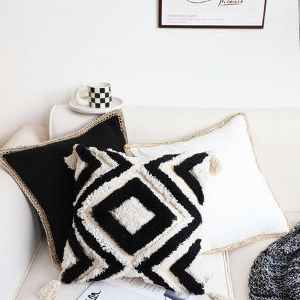 Bohemian Tufted Geometric Cushion with Core – 45x45cm | White, Beige & Black