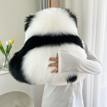 Cute Panda Cushion in Plush Faux-Fur. A Sofa and Bed Essential 🐼🖤🤍