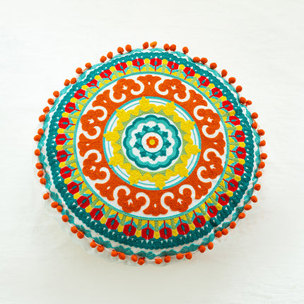 Moroccan Style Hand-Embroidered Round Pillow Cover