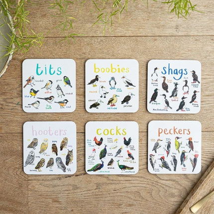 Funny Bird Pun Coasters Set | Novelty Drink Mats