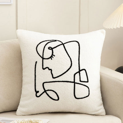 Abstract Face Cushion Cover | Embroidered Plush Sofa Cushion