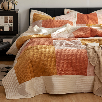 Crystal Velvet Bedspread | Colour Block Luxury Coverlet