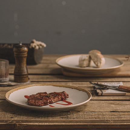 Ceramic Dinner Plate 🍽️ – Stone with Apricot Yellow Edge