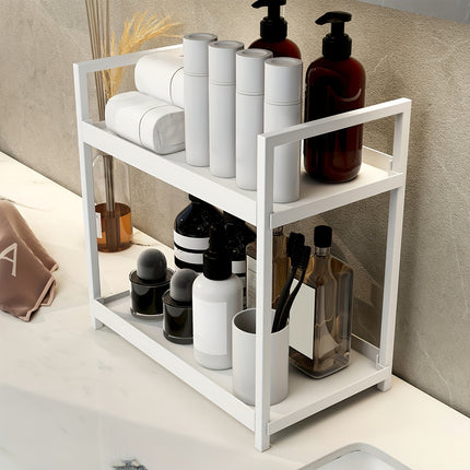 Free Standing Two-Layer Caddy – Modern Carbon Steel Storage Shelf