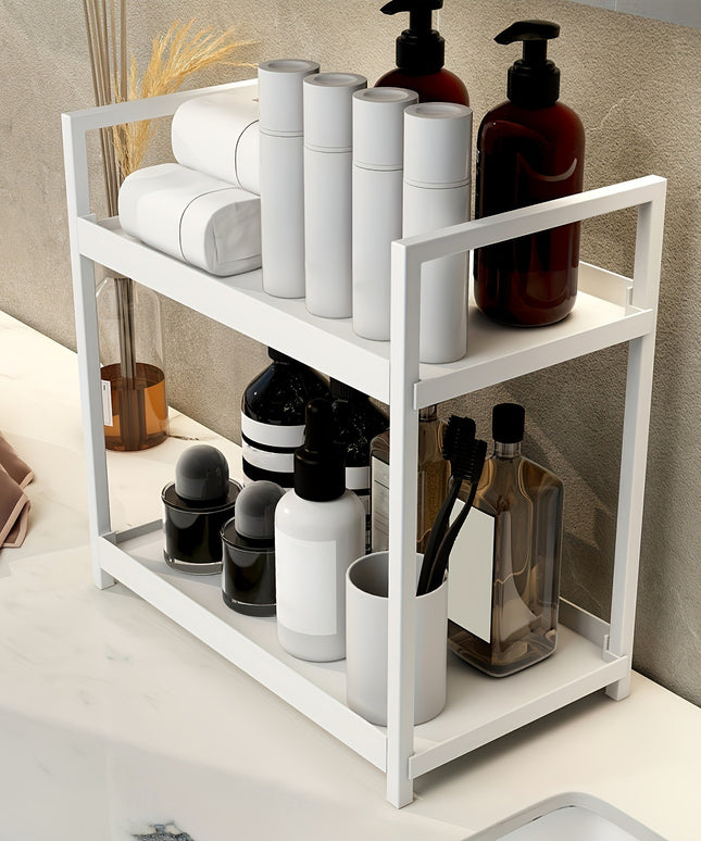 Free Standing Two-Layer Caddy – Modern Carbon Steel Storage Shelf