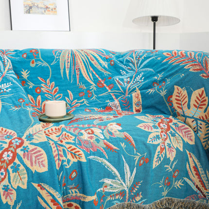 Reversible Cotton Summer Blanket | Blue Floral Throw