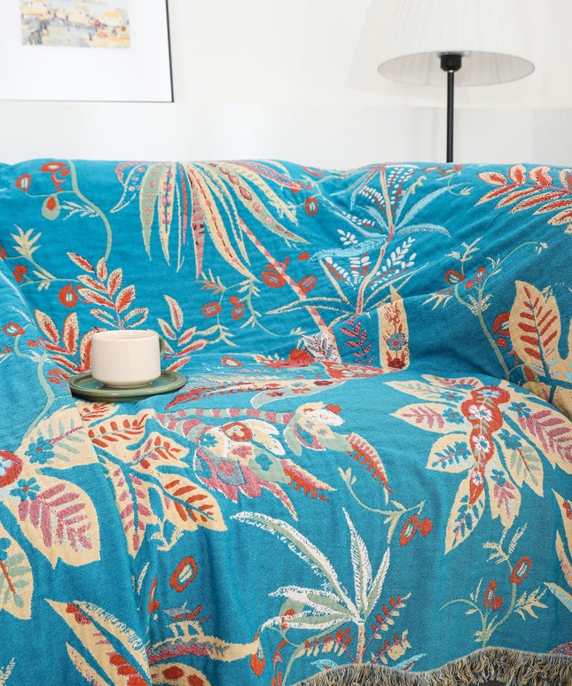Reversible Cotton Summer Blanket | Blue Floral Throw
