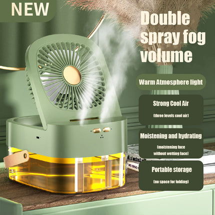 Humidifying Spray Fan – Mini Air Cooler with Remote & USB Recharge