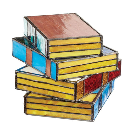 Book Stack Stained Glass Style Table Lamp – Resin LED Light