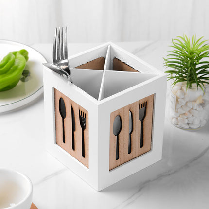 Wooden Cutlery Storage Box - Kitchen Utensil Organiser