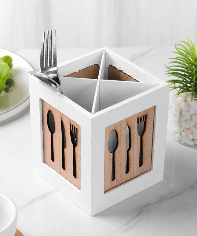 Wooden Cutlery Storage Box - Kitchen Utensil Organiser