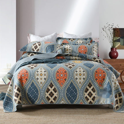 Cotton Bedspread Set | Double-Sided Geometric Quilt