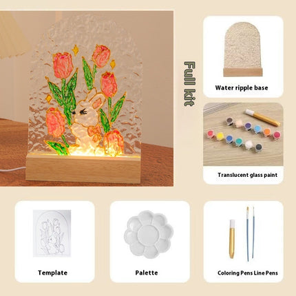 Tulip Handmade Diy Glass Painting Small Night Lamp Creative