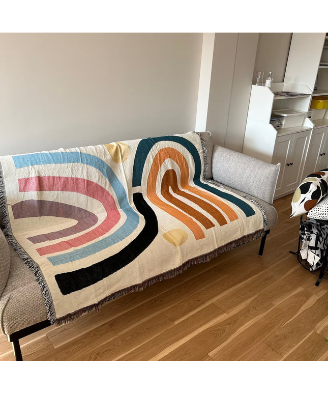 Modern Minimalist Rainbow Blanket – Geometric Cotton Blend Throw | Ikeame