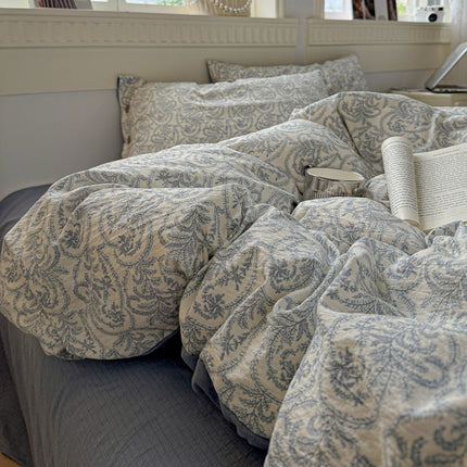 Cotton Linen Bedding Set | Floral Autumn Winter Duvet Cover