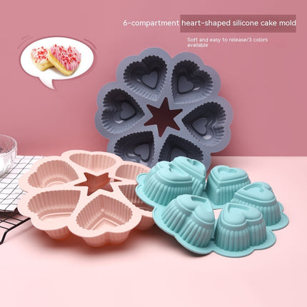 6-Piece Heart Silicone Mould 💖 – Nordic Pink, Green, Grey