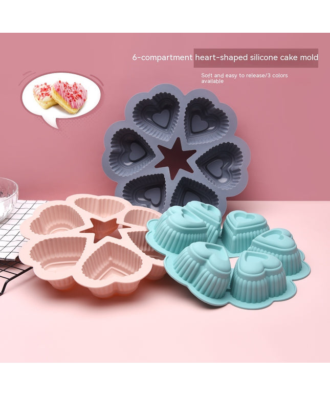 6-Piece Heart Silicone Mould 💖 – Nordic Pink, Green, Grey