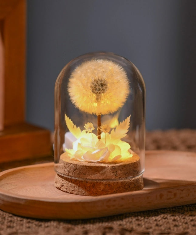 Dandelion Glass Dome Night Light | Botanical Mood Lamp Decor