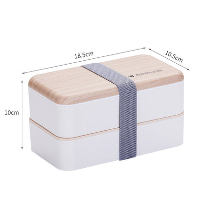 Double Layer Lunch Box 🍱 – White or Black with Wood Effect Lid